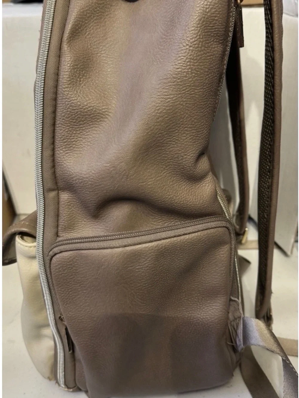 Itzy Ritzy Beige & Brown Herringbone Diaper Backpack with Tassel